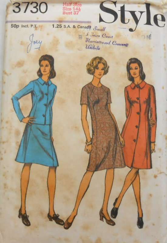 VINTAGE STYLE 3730 COAT-JACKET-DRESS SIZE 14 1/2 BUST 37 COMPLETE