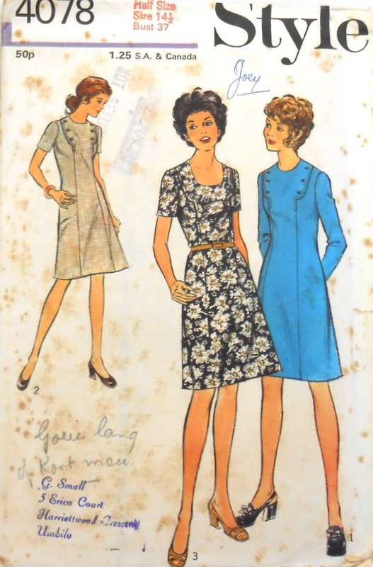 VINTAGE STYLE 4078 PANELLED DRESS SIZE 14 1/2 BUST 37 COMPLETE