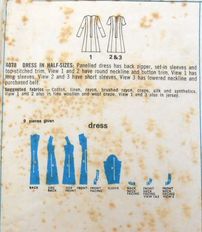 VINTAGE STYLE 4078 PANELLED DRESS SIZE 14 1/2 BUST 37 COMPLETE
