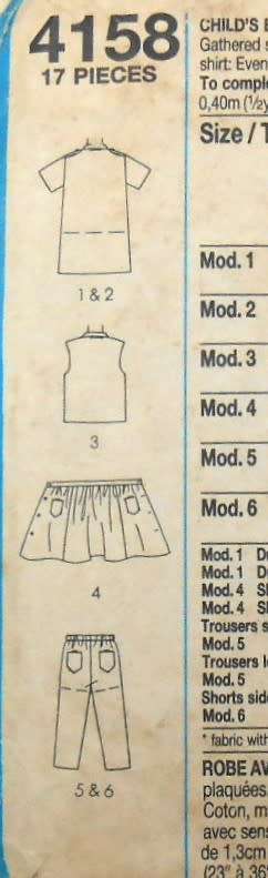 STYLE 4158 TODDLER BUTTON FRONT DRESS-SHIRTSKIRT-PANTS-SHORTS SIZE 2-3-4 YEARS COMPLETE-CUT TO 4 YR