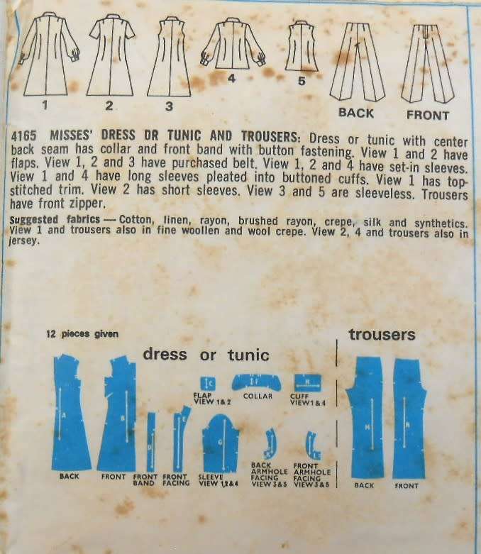 VINTAGE STYLE 4165 DRESS-TUNIC-PANTS SIZE 10 BUST 32 1/2 COMPLETE