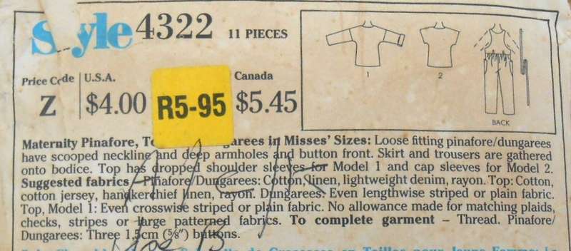 STYLE 4322  MATERNITY-PINAFORE-TOP-DUNAGREES SIZE 12-14-16 COMPLETE-CUT TO 16