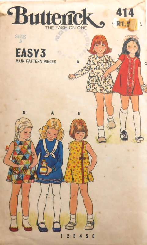 BUTTERICK 414 - ONE PIECE DRESS SIZE 3 YEARS - THE POCKET & TIE PATTERNS ARE NOT SUPPLIED