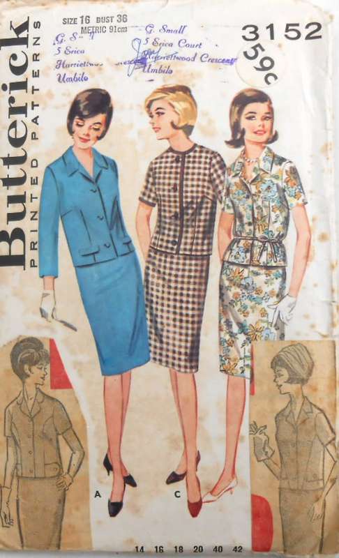 VINTAGE BUTTERICK 3152 TWO PIECE DRESS SIZE 16 BUST 36- COMPLETE