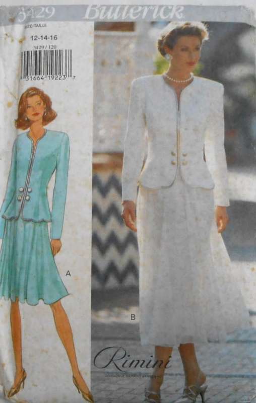 BUTTERICK 3429 TOP & SKIRT SIZE 12-14-16 COMPLETE-UNCUT-F/FOLDED
