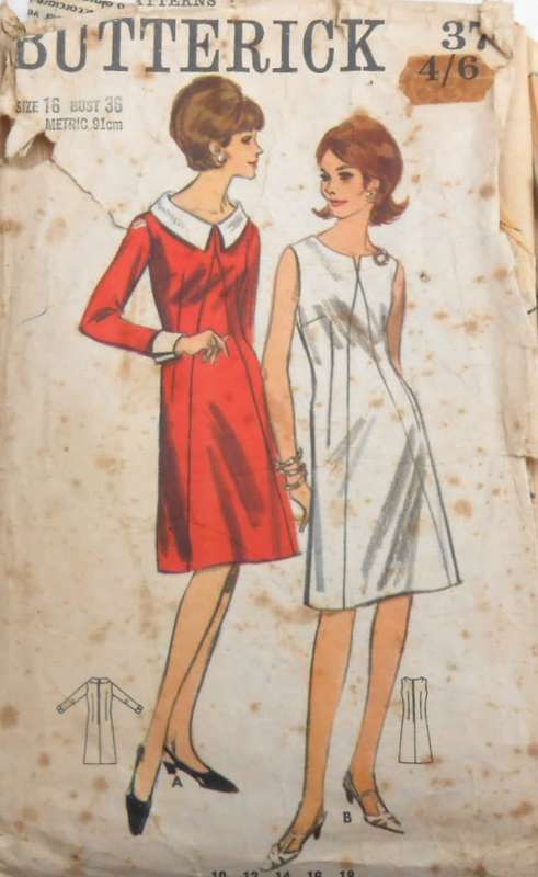 VINTAGE BUTTERICK 3734 ONE PIECE DRESS SIZE 16 BUST 36 COMPLETE-ZIPLOC