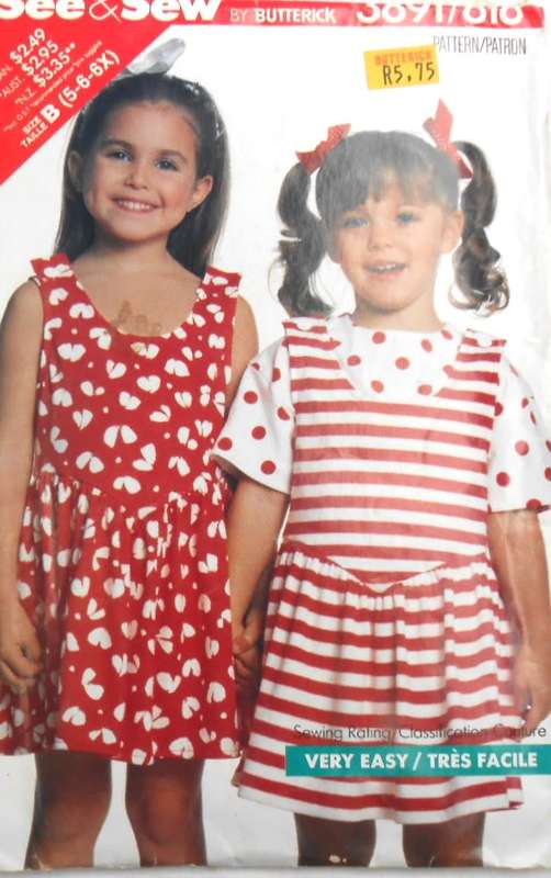 BUTTERICK 3891 GIRLS DRESS-PIANFORE-TOP SIZE 5-6-6X YEARS COMPLETE-UNCUT-F/FOLDED