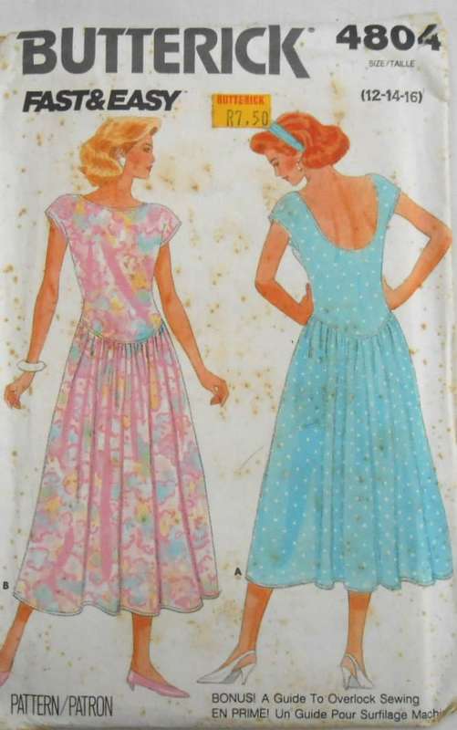 BUTTERICK 4804 DRESS-CLOSE FITTING DROPPED WAIST SHAPED BODICE SIZE 12-14-16 COMPLETE- CUT TO 16