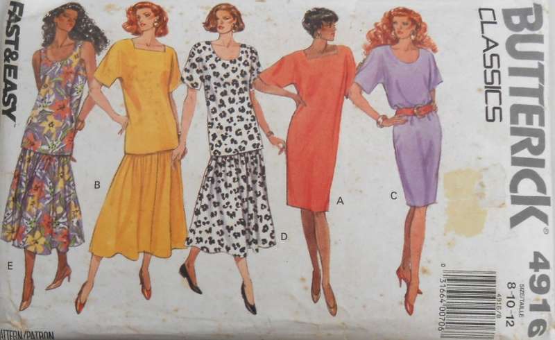 BUTTERICK 4916 DRESS-TOP-SKIRT SIZE 8-10-12 COMPLETE-CUT TO 12