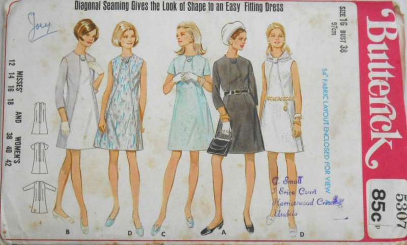 BUTTERICK 5307 ONE PIECE DRESS SIZE 16 BUST 38 COMPLETE-PART UNCUT-F/FOLDED