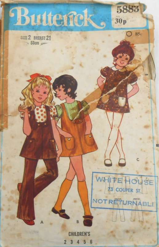 BUTTERICK 5883 TODDLERS-DRESS-PINAFORE-PANTS SIZE 2 YEARS BREAST 21 COMPLETE-ZIPLOC