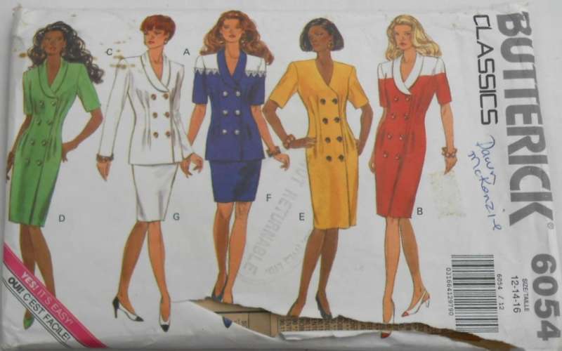 BUTTERICK 6054 DRESS-TOP-SKIRT SIZE 12-14-16 COMPLETE-CUT TO 16