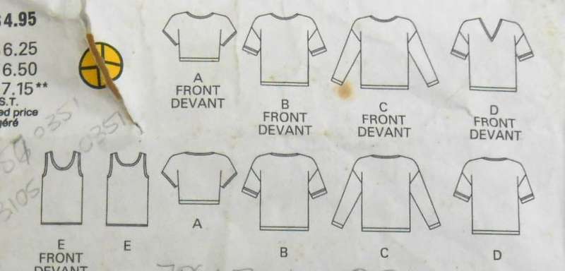 BUTTERICK 6113 SET OF TOPS SIZE P-S-M (6-14) - TANK TOP PATTERN NOT SUPPLIED-ZIPLOC
