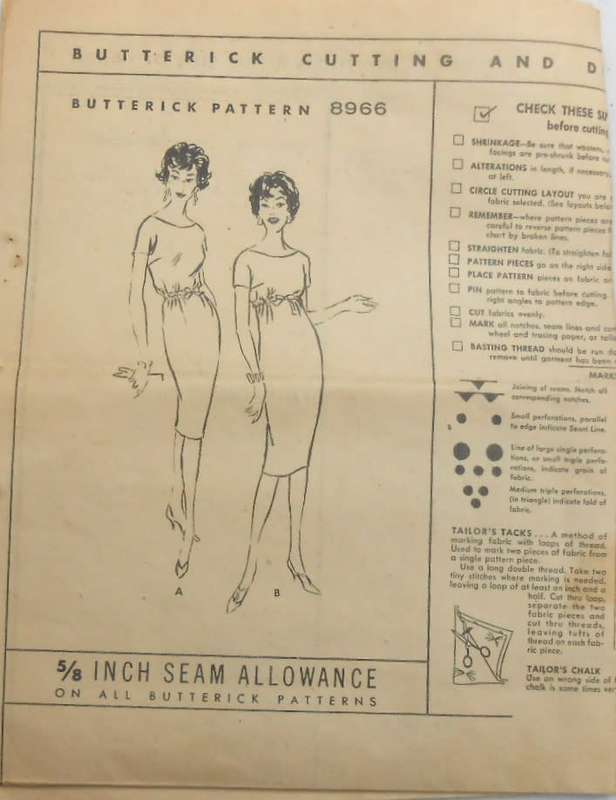 VINTAGE BUTTERICK 8966 QUICK`N EASY DRESS SIZE 12 BUST 32 COMPLETE-TORN COVER-ZIPLOC