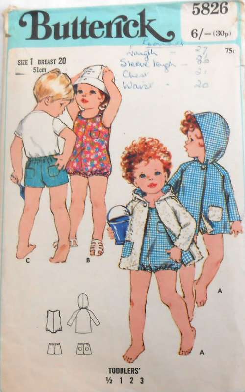 BUTTERICK 5826 TODDLER JACKET-ROMPER-SHORTS SIZE 1 YEARS BREAST 20 COMPLETE-CUT-UNCUT-UNUSED