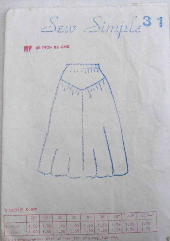 SEW SIMPLE 31 V BASQUE SKIRT SIZE 36 OR 92 CM  COMPLETE