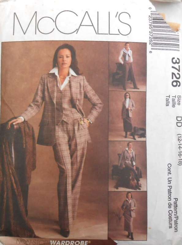 McCALLS 3726 LINED JACKET-WAISTCOAT-PANTS-SKIRT SIZE 12-14-16-18 COMPLETE-CUT TO 18