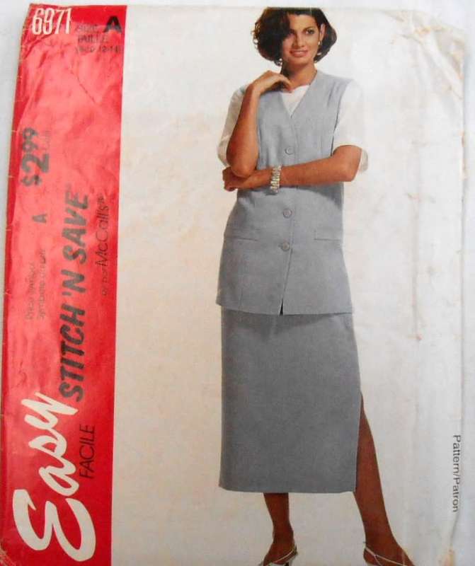McCALLS 6871 UNLINED WAISTCOAT-TOP-SKIRT SIZE 8-10-12-14 COMPLETE-UNCUT-F/FOLDED