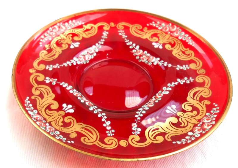 Ruby Red Salviati & Moser Venetian Glass Duo cup & Saucer (with small lip chip)