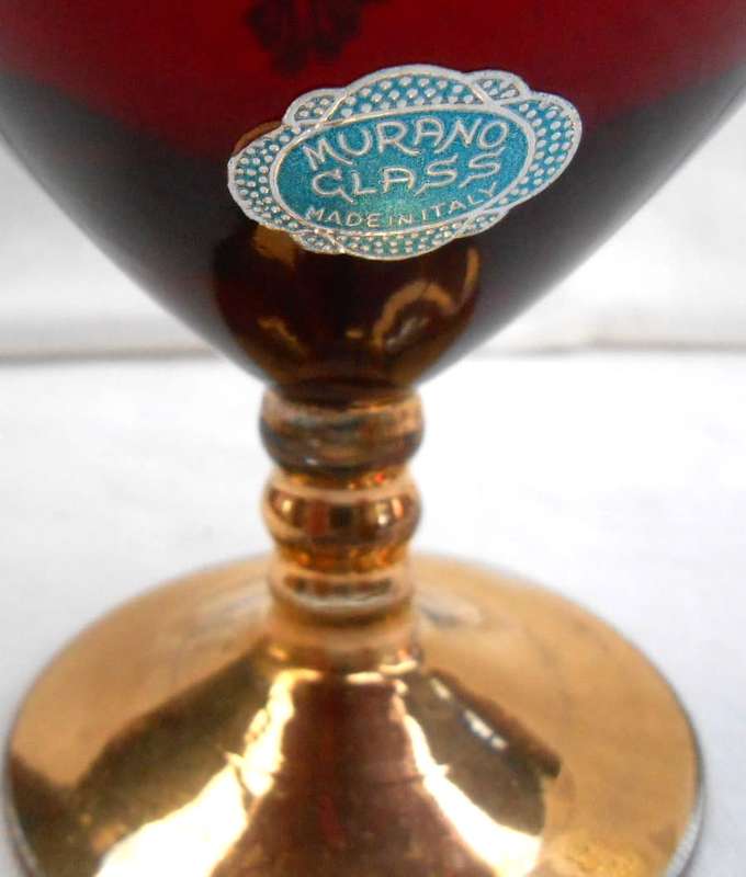 Stunning Murano Italy Ruby Red Heavy Gilt Gold Hand Painted raised enamel flowers Vase +label