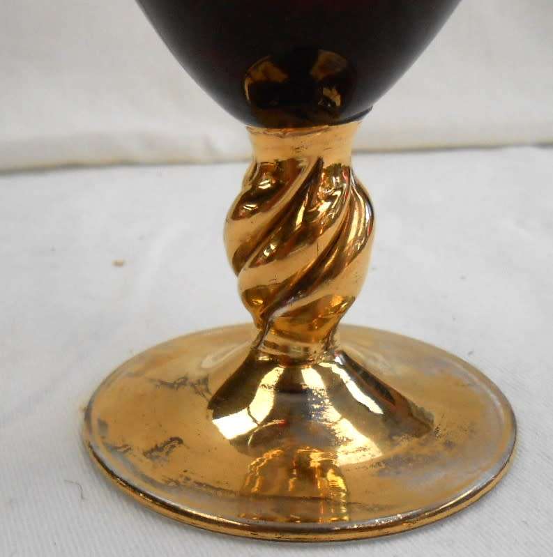 Thin Tall Ruby Red Heavy Gilt Gold Hand Painted raised enamel flowers Vase with Twisted Gilt Stem