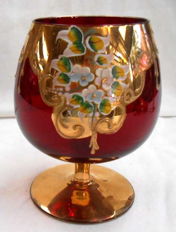 Vintage Italian Ruby Red & Gold Venetian Italian Goblet (1)
