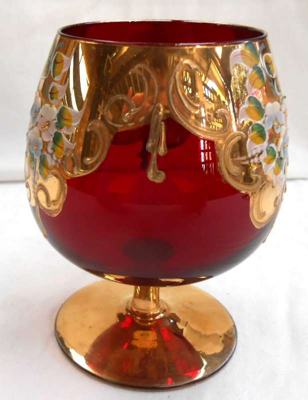 Vintage Italian Ruby Red & Gold Venetian Italian Goblet (1)