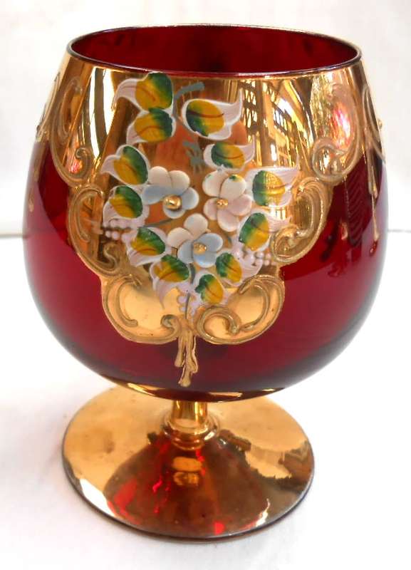 Vintage Italian Ruby Red & Gold Venetian Italian Goblet (1)