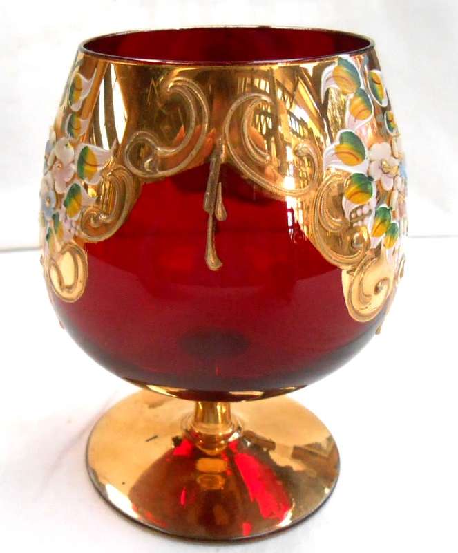Vintage Italian Ruby Red & Gold Venetian Italian Goblet (1)