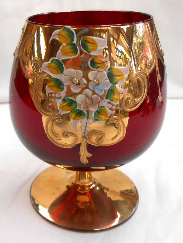 Vintage Italian Ruby Red & Gold Venetian Italian Goblet (1)