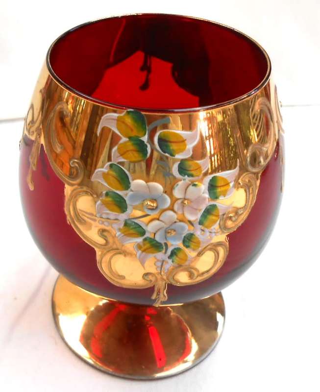Vintage Italian Ruby Red & Gold Venetian Italian Goblet (1)