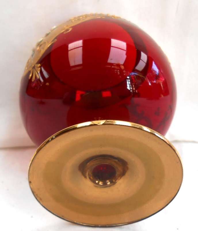Vintage Italian Ruby Red & Heavy 24 K Gold hand painted Venetian Italian Goblet (2)