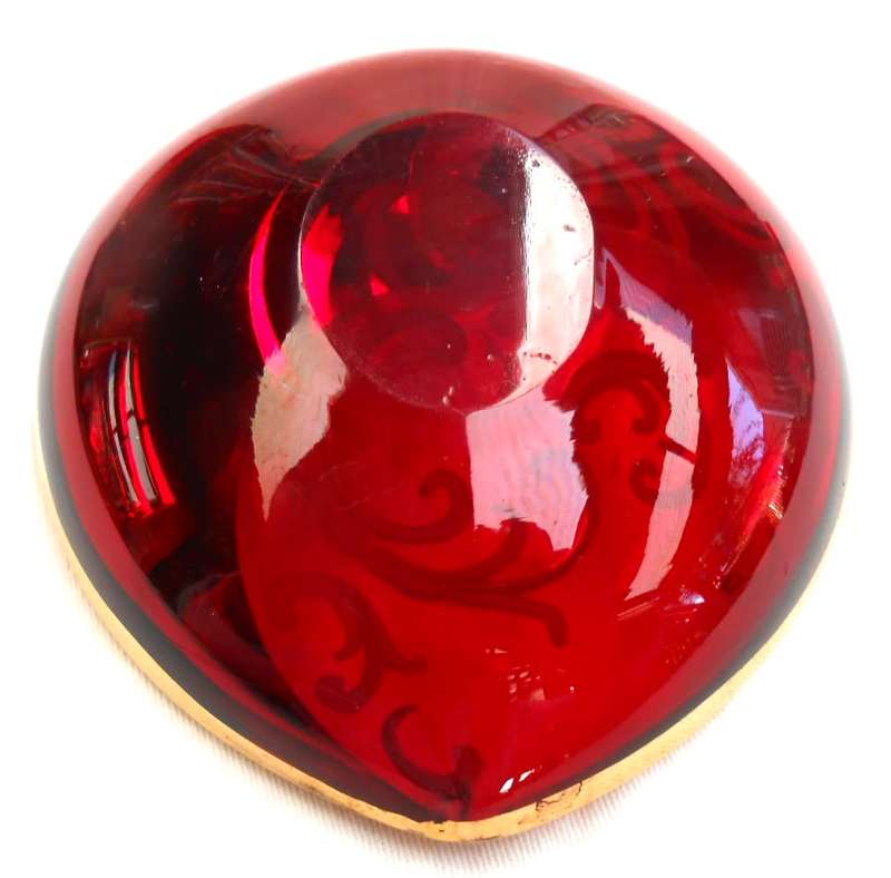 Vintage Murano Italy Glass Trinket Dish Red Gold Gilt Hand Painted Heart Shaped-Exc