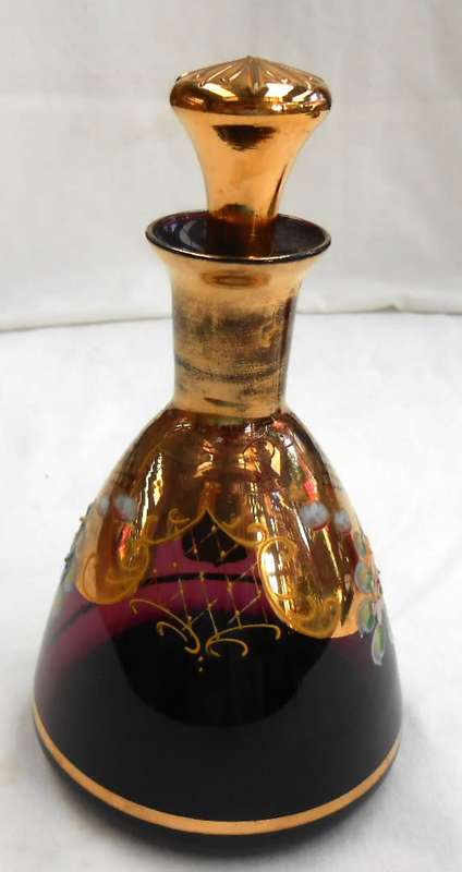 Rare Amethyst Venetian Decorated Old English Lavender Decanter Floral Enamel 24K Gold