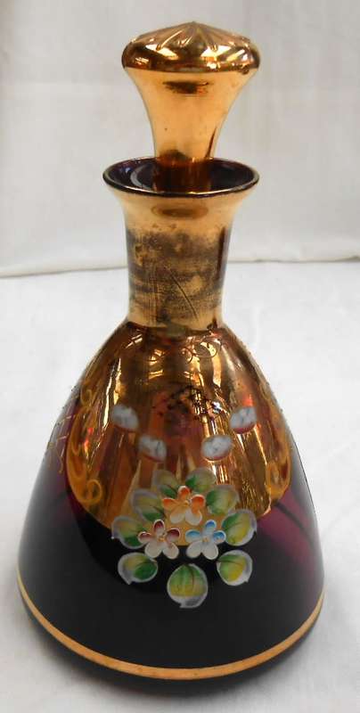 Rare Amethyst Venetian Decorated Old English Lavender Decanter Floral Enamel 24K Gold
