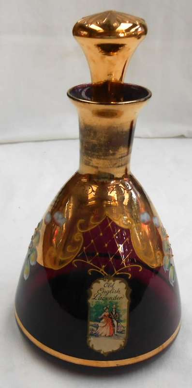 Rare Amethyst Venetian Decorated Old English Lavender Decanter Floral Enamel 24K Gold