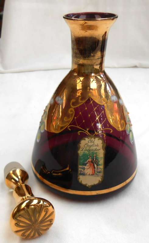 Rare Amethyst Venetian Decorated Old English Lavender Decanter Floral Enamel 24K Gold