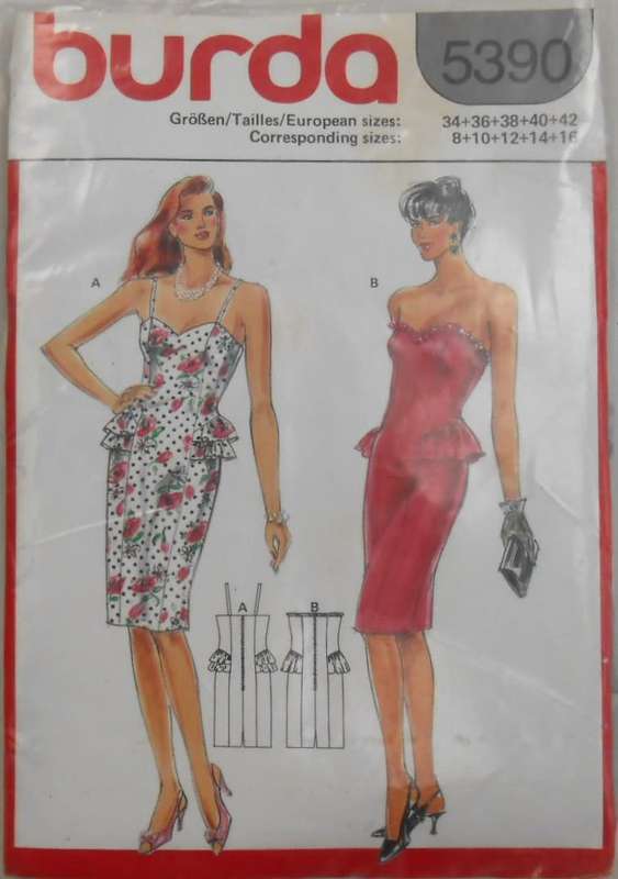 BURDA 5390 STUNNING STRAP/LESS DRESS SIZES 8-16 COMPLETE-CUT TO 10