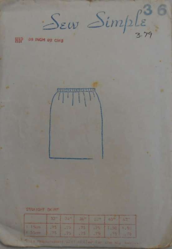 SEW SIMPLE 36 STRAIGHT SKIRT SIZE 36 OR 92 CM COMPLETE
