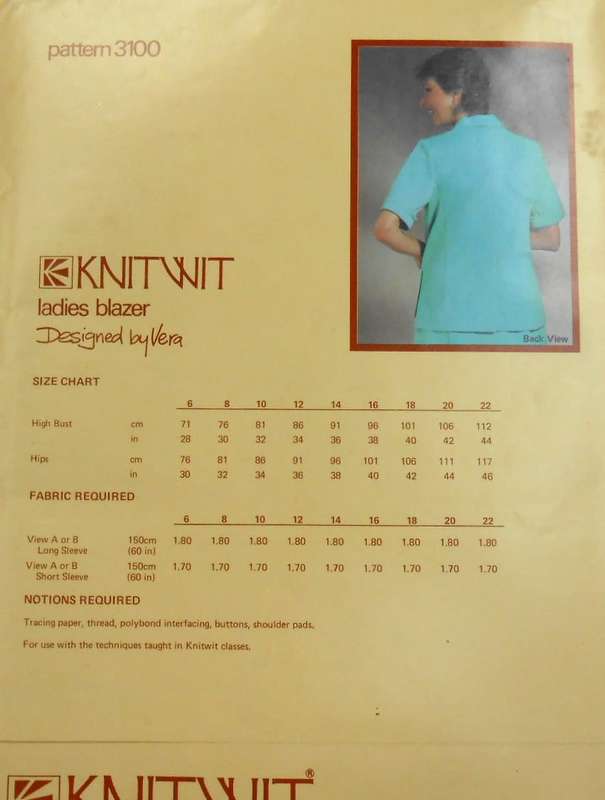 KNITWIT PATTERN 3100 LADIES BLAZER SIZE 6 - 22 COMPLETE-UNCUT