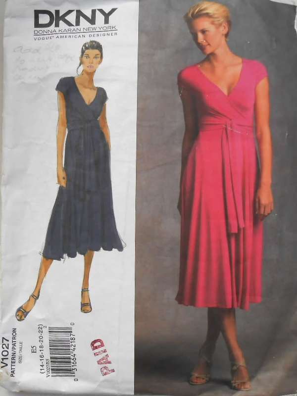 VOGUE V1028 DYNY DRESS WITH SEMI FITTED LAPPED BODICE SIZE 14-22 COMPLETE-CUT TO 18