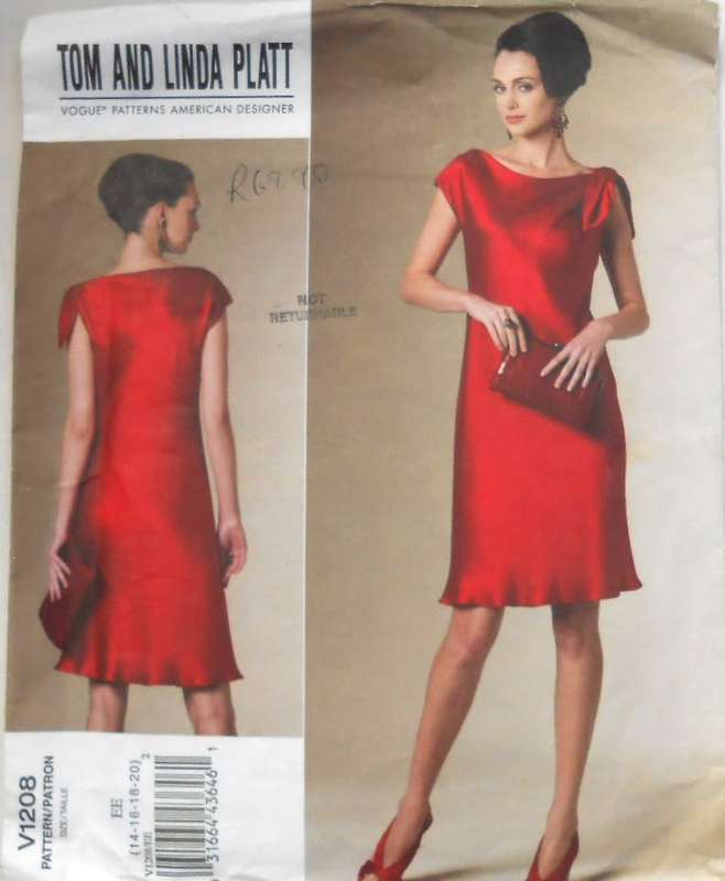 VOGUE V1208 TOM & LINDA PLATT FITTED LINED PULLOVER DRESS SIZE 14-20 COMPLETE-CUT TO 16
