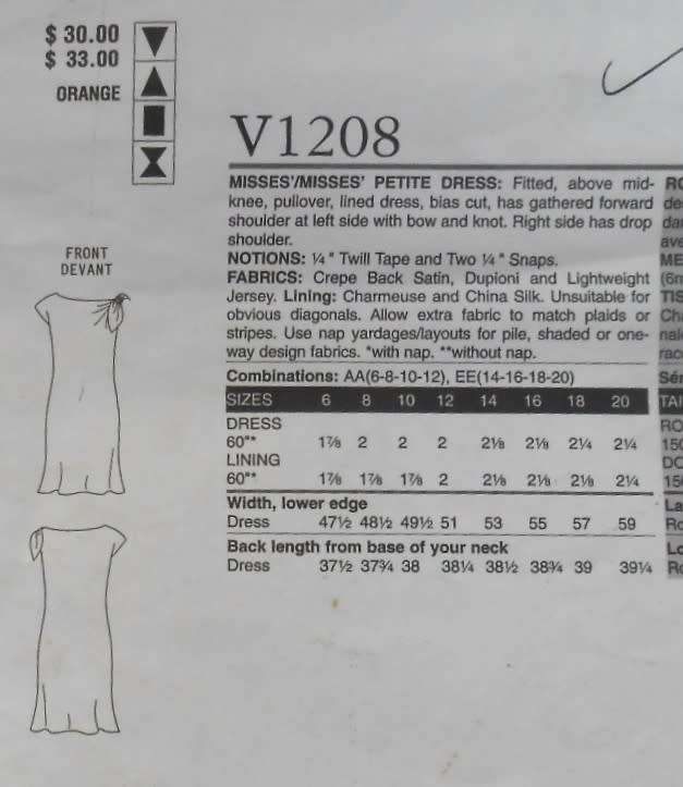 VOGUE V1208 TOM & LINDA PLATT FITTED LINED PULLOVER DRESS SIZE 14-20 COMPLETE-CUT TO 16