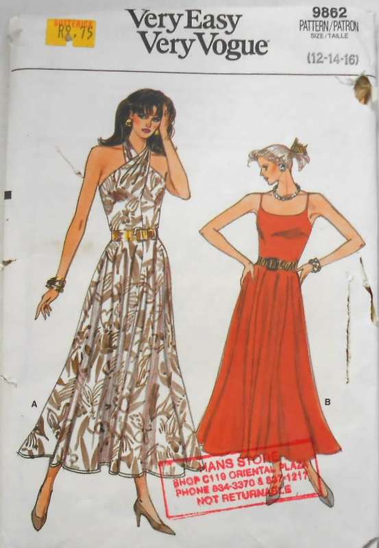 VOGUE 9862 SUMMER DRESS WITH NECKLINE OR SHOULDER STRAPS SIZE 12-14-16 SEE LISTING
