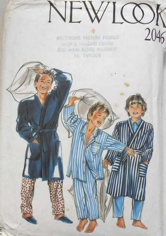 NEW LOOK PATTERNS 2046  PJS AND TIE ROBE SIZE 4-14 YEARS COMPLETE-UNCUT-F/FOLDED (REFOLDED)