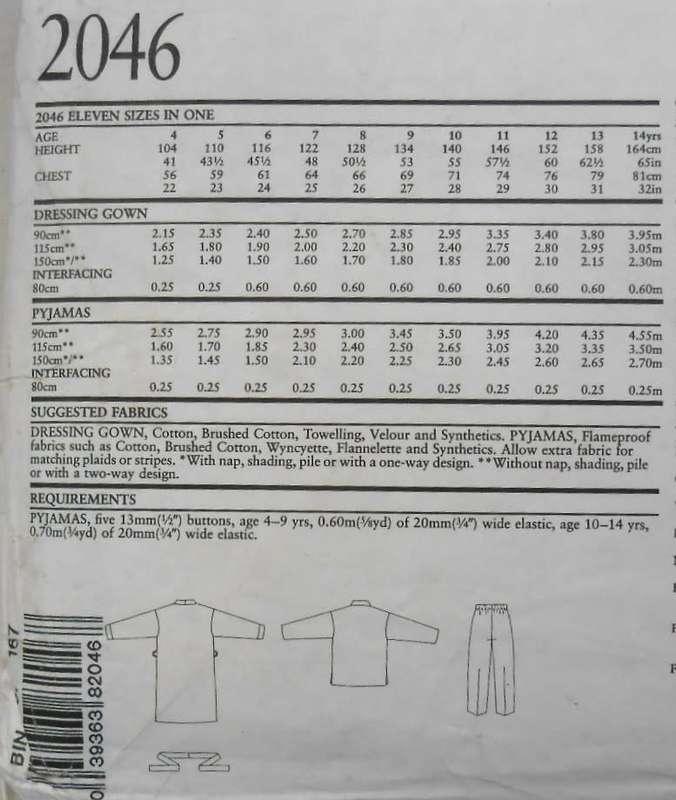NEW LOOK PATTERNS 2046  PJS AND TIE ROBE SIZE 4-14 YEARS COMPLETE-UNCUT-F/FOLDED (REFOLDED)