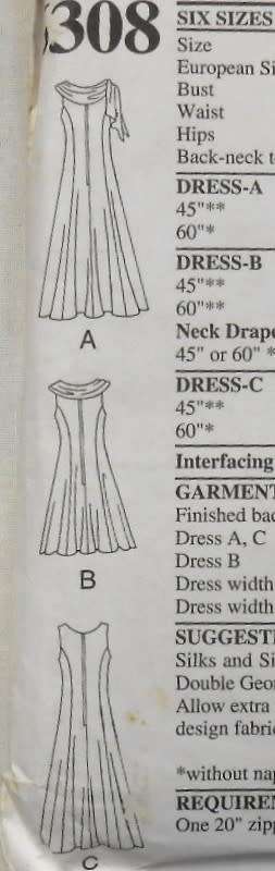NEW LOOK PATTERNS 6308 DRESS WITH/OUT NECKLINE DRAPE - SIZE 8-18 COMPLETE-UNCUT-F/FOLDED