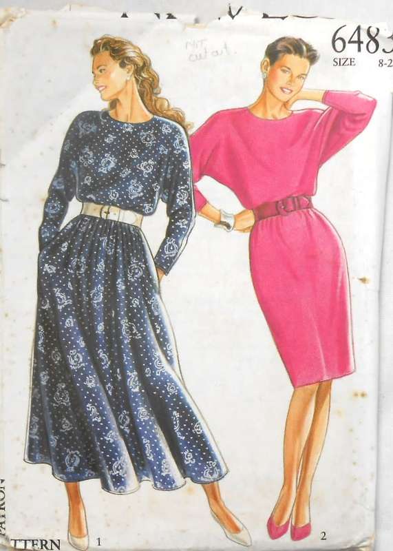 NEW LOOK PATTERNS 6483 DRESS WITH DOLMAN SLEEVES SIZE 8-20 COMPLETE-UNCUT-F/FOLDED