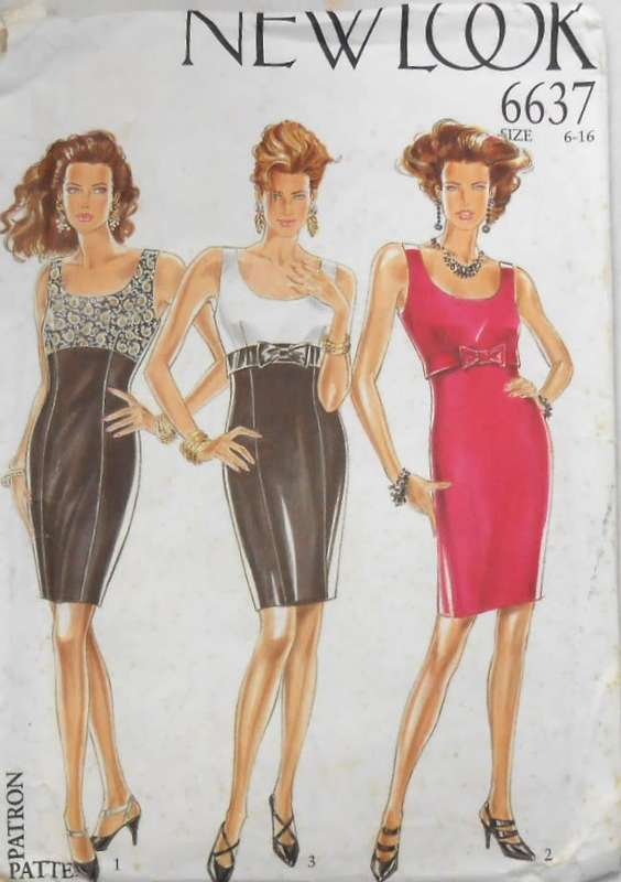 NEW LOOK PATTERNS 6637 HIGH BODICE COCKTAIL DRESS SIZE 6-16 COMPLETE-CUT TO 10