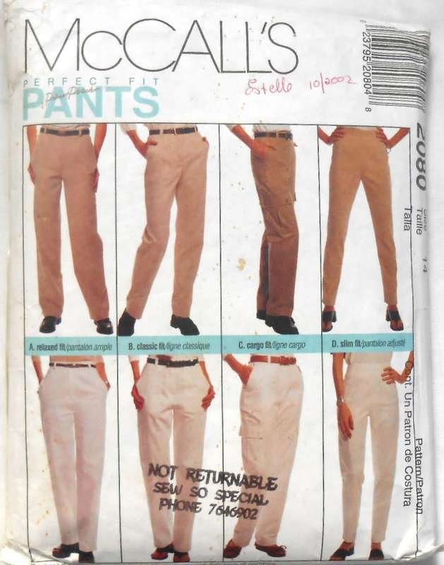McCALLS 2080  RELAXED & CLASSIC FIT PANTS SIZE 14 COMPLETE & PART CUT